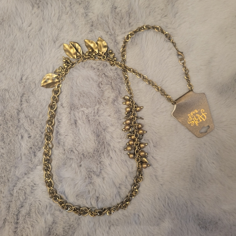 Aris by Treska Long Gold Bronze Leaves Necklace - Picture 8 of 9